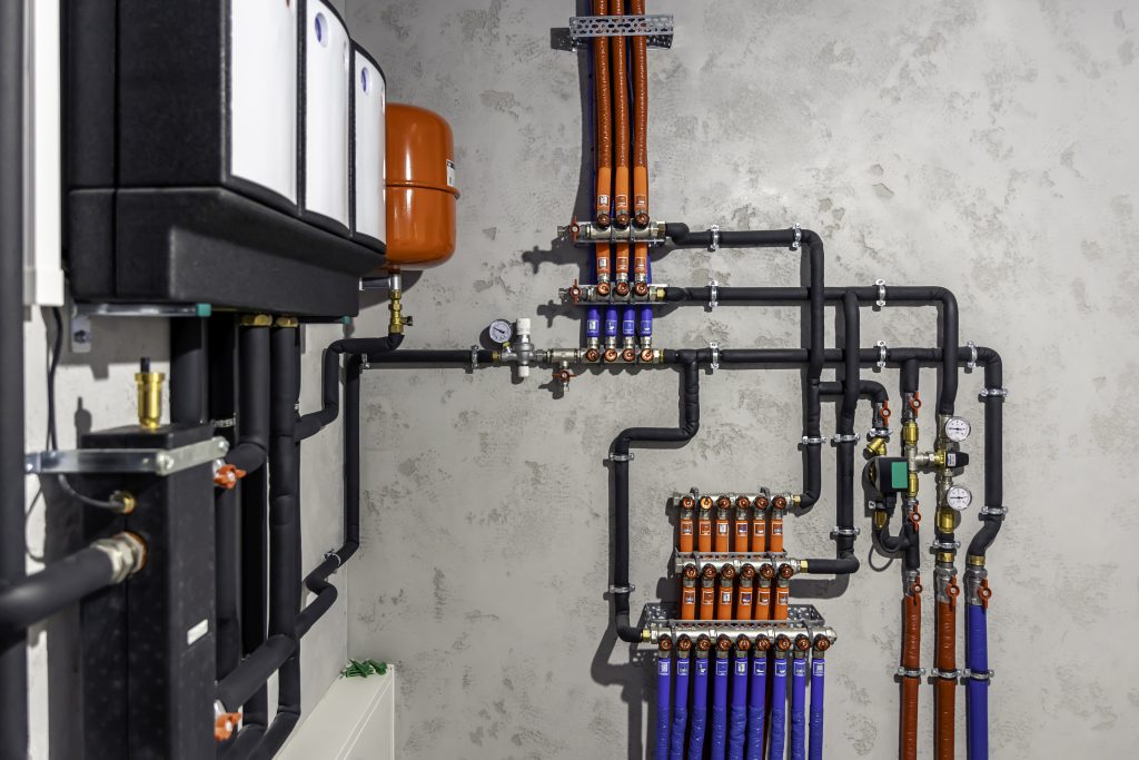 modern autonomous heating system in the boiler room.